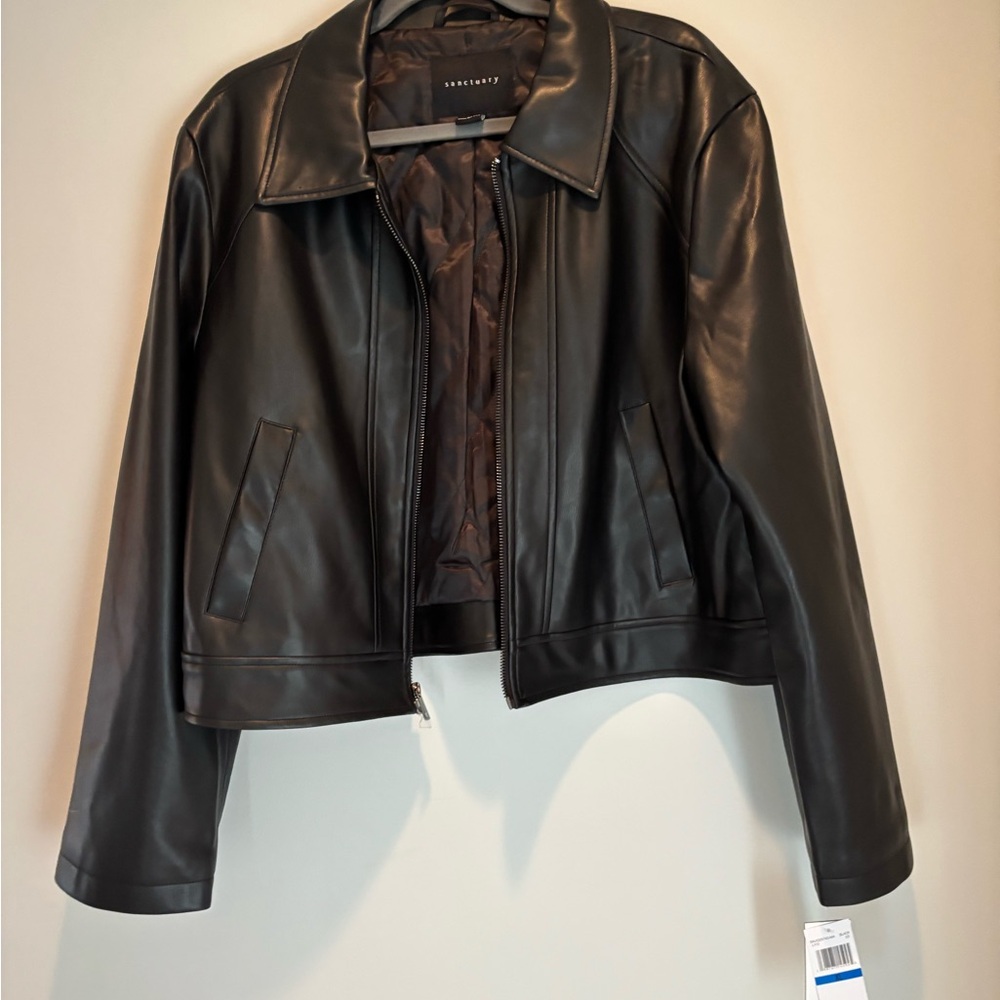 Sanctuary Classic Cropped Black Leather Jacket